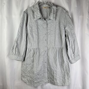 QVC Womens Gray Crinkle Peplum Button Down Tunic Top Plus Size 3X